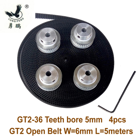 4 piezas 36 dientes GT2 polea diámetro 5mm + 5 metros 2GT Correa ancho 6mm de ajuste para máquina CNC 3D de alta calidad de fábrica ► Foto 1/5