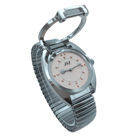 Reloj De Pulsera Braille para Invidentes o Personas Mayores Rosa Dial, Correa Elastica Acero ► Foto 1/6