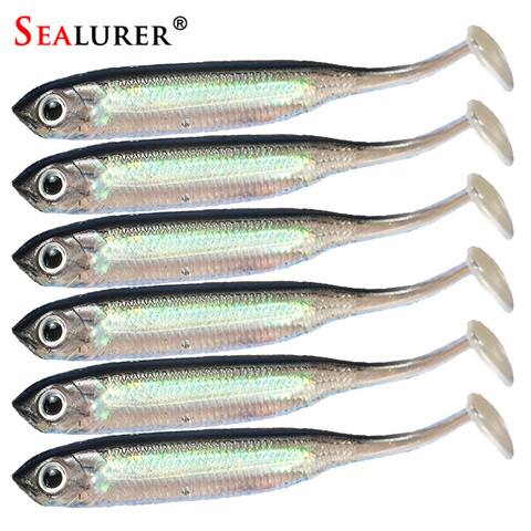 SEALURER señuelo suave 6 unids/lote 2,2g/75mm para pesca Shad lombriz Swimbaits Jig cabeza señuelo suave señuelos de Pesca con señuelos de pesca con mosca ► Foto 1/6