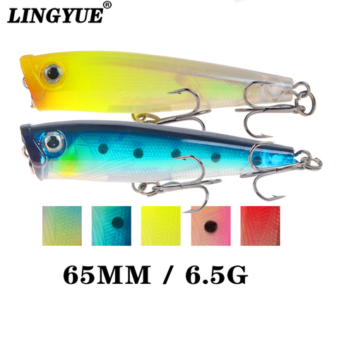 LINGYUE-señuelo para pesca corporal Popper pequeño, 65mm, 6,5g, Topwater Wobbler, con 6 ganchos #, Crankabit para perca, bajo, Leurre ► Foto 1/6