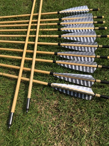 Flechas de madera con pluma de pavo para tiro con arco largo, arcos de 20-60lbs, 32 pulgadas, 6/12/24 Uds. ► Foto 1/6