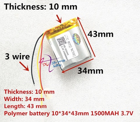 Batería de energía de 3 litros, batería de polímero de litio de 3,7 V 103443 1500MAH, máquina de juego MP3, MP4, MP5, batería de litio, navegador GPS ► Foto 1/4