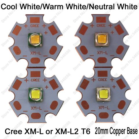 Cree XLamp XML XM-L o XML2 XM-L2 T6 10 W de alta potencia LED emisor de 20mm Base de cobre blanco frío blanco cálido blanco neutro ► Foto 1/6