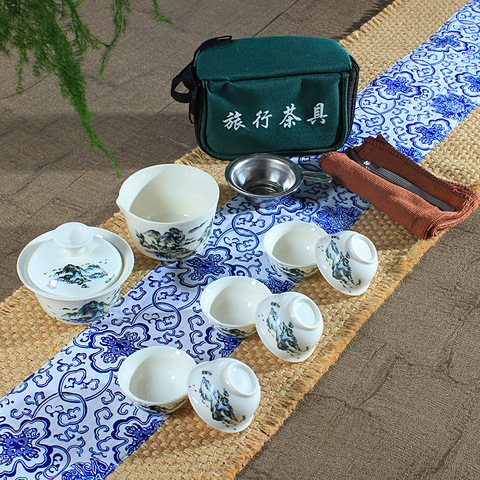 4 estilo juego de té de viaje chino portátil de cerámica China de hueso teaset Gaiwan taza de porcelana taza de té Kung Fu al aire libre Set de Tetera ► Foto 1/6