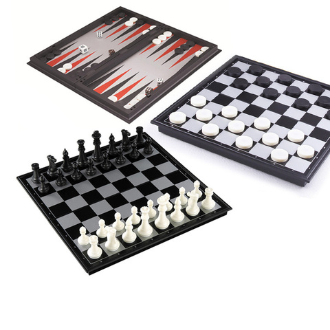 Juego de mesa plegable 3 en 1 para damas y Backgammon, ajedrez magnético, internacional, juego de mesa portátil ► Foto 1/6