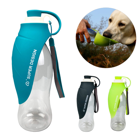 Botella de agua portátil para mascotas, tazón de viaje con diseño de hojas de silicona suave, para cachorro, gato, dispensador de agua al aire libre para mascotas, 580ml ► Foto 1/6