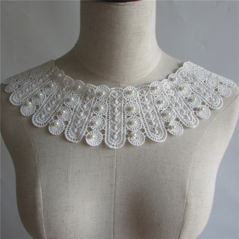 Encaje de cuello bordado con perla blanca, apliques venecianos, bordado, costura de parches, accesorios de tela de costura YL94 ► Foto 1/4