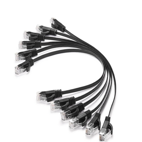 Paquete de 6 cables de 15cm, 50cm, 1m, 2 m3m5m10m, 30m, 98 pies, cable plano CAT6 UTP de red Ethernet, RJ45 conector LAN en color negro/azul/blanco ► Foto 1/6