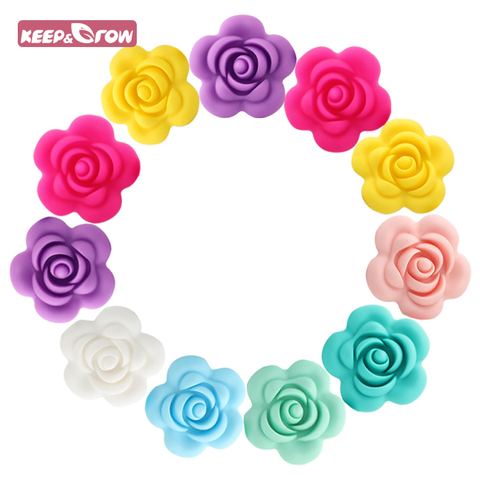 Mordedores de bebé de 8 colores, cuentas de silicona rosa, juguetes de dentición para bebé de grado alimenticio para cadena de chupete, collar, accesorios DIY, 1/4/10 Uds. ► Foto 1/6