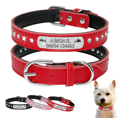 Collar de perro personalizado de cuero grabado, Collar de perro cachorro personalizado, Collar de gato para perros pequeños Chihuahua Yorkies rosa ► Foto 1/6