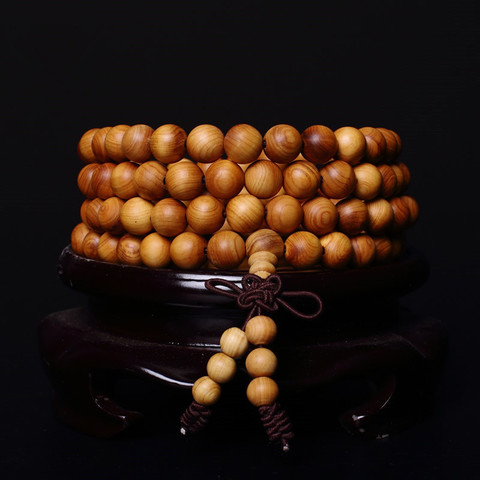 Thuja-Pulseras con cuentas de meditación tibetana para hombre y mujer, pulsera de Color Natural, Mala, cuentas de oración, número 108, 6/8mm ► Foto 1/6