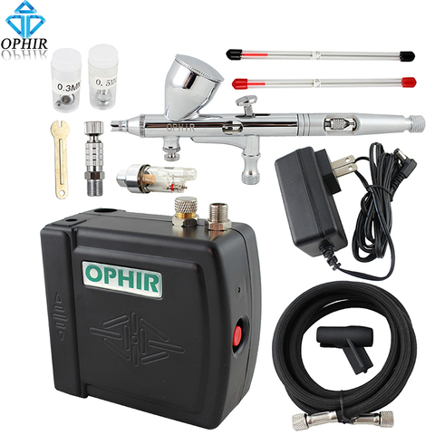 OPHIR-Mini compresor de aerógrafo para Nail Art, Juego de 3 puntas de aerógrafo de doble acción, ac003b + AC070 + AC011, 12V ► Foto 1/6