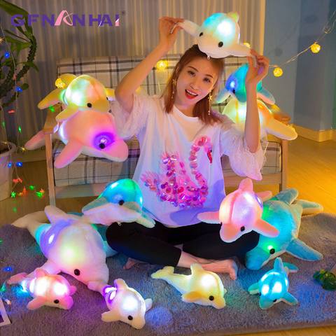 1pc 32cm colorido brillante Delfín de felpa de juguete Kawaii luminoso juguetes de peluche muñeca de peluche con luz Led lindo regalo para las niñas de los niños ► Foto 1/6