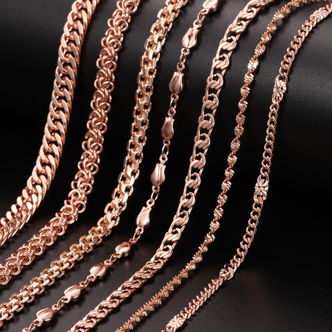 Collar de Color oro rosa con cuentas para hombre y mujer, cadena curva de 50cm y 60cm, 8 estilos, 585 ► Foto 1/4
