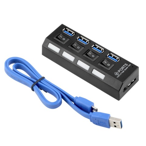 Concentrador de red USB 3,0, Hub con interruptor de encendido/apagado para ordenador portátil de escritorio, 4 puertos USB 3,0 ► Foto 1/5