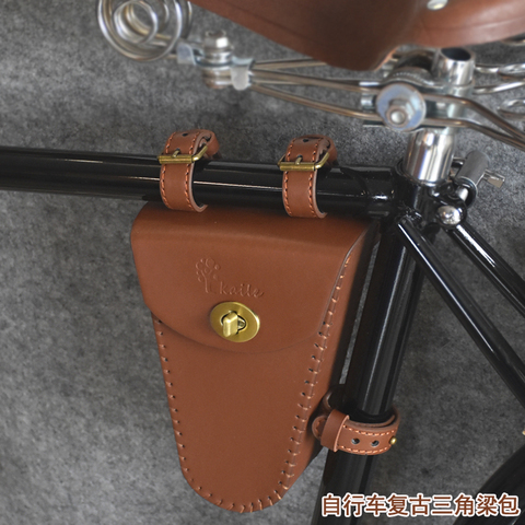Ciclismo bolsas de herramientas bicicleta Retro con haz triángulo kit bolsa de cuero nostálgico clásico material de estilo PU G05 ► Foto 1/6