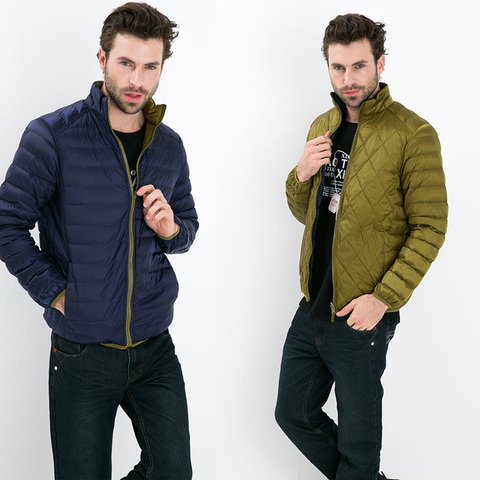 Otoño Invierno hombre pato abajo dos lados desgaste chaqueta ultradelgada más tamaño chaquetas de invierno hombres moda Primavera abrigo de abrigo ► Foto 1/6