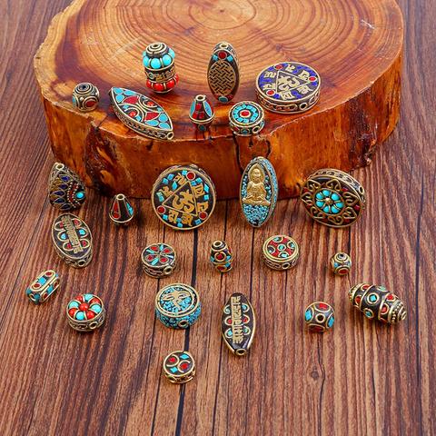 24 estilos Retro Nepal hecho a mano Coral rojo oro antiguo tibetano cuentas para fabricación de joyería DIY pulseras del encanto ► Foto 1/6