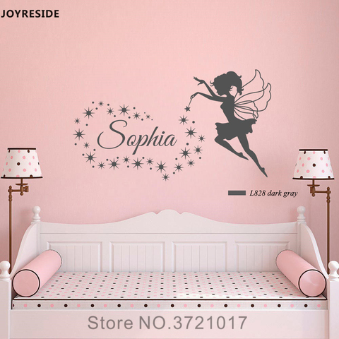 Joylive-calcomanía de pared estrellas de Hada, pegatina de vinilo personalizada con nombre para guardería, niña, bebé, niño, decoración de dormitorio XY060 ► Foto 1/6