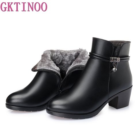 GKTINOO 2022 nueva moda botas de cuero suave para mujer Zapatos de tacón alto con cremallera botas de invierno de piel cálida para mujeres de talla grande 35-43 ► Foto 1/6