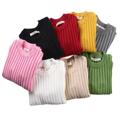 Suéteres de colores sólidos para niñas, suéter acanalado de tejidos nuevos de otoño, ropa para niños y niñas ► Foto 1/6