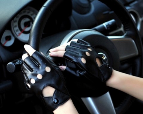 Guantes de conducción de medio dedo para mujer, mitones de cuero sin dedos, color negro ► Foto 1/2