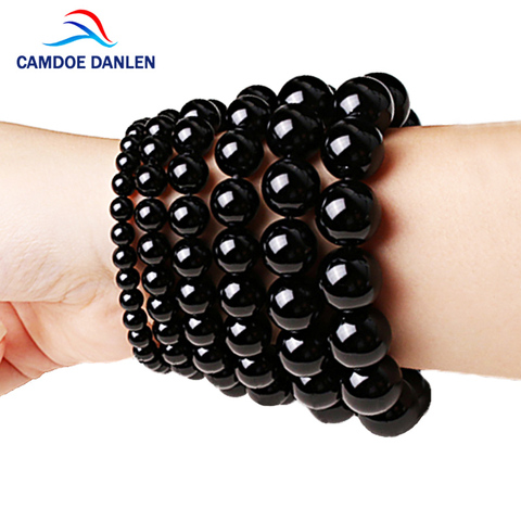 2017 pulsera de moda AAA Agates para hombres y mujeres joyería 4/6/8/12/14/16mm pulseras de Yoga de cuentas de ónix negro y brazalete Pulseira Masculino ► Foto 1/6