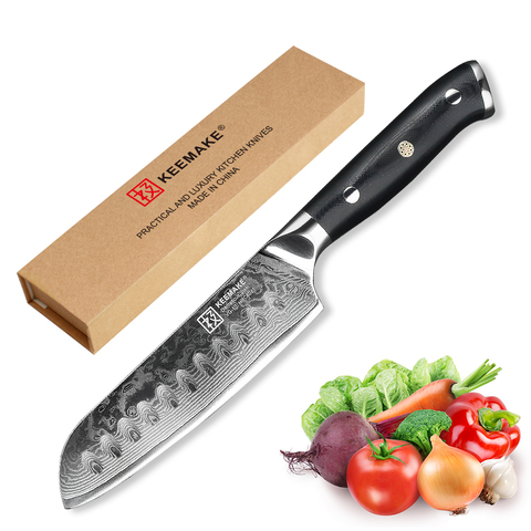 Cuchillo Santoku KEEMAKE de 5 pulgadas de 73 capas, Damasco japonés VG10, cuchilla resistente afilada de acero, cuchillos de cocina, herramientas de corte, mango G10 ► Foto 1/1