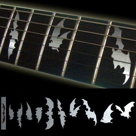 Marcadores de diapasón pegatinas de incrustaciones para guitarra y bajo, ala de murciélago, metálico ► Foto 1/4