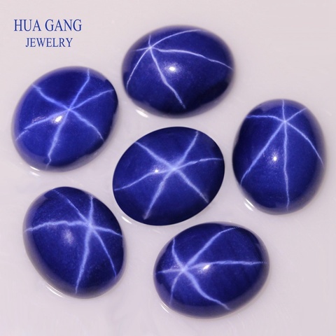 Forma Oval sintético estrella corindón azul piedra cabujón plano cuentas inferiores para fabricación de joyería diy gemas piedras tamaño 3x5 ~ 12x16mm ► Foto 1/6