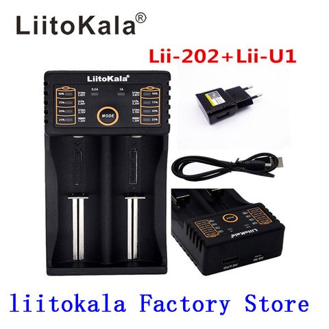 LiitoKala-cargador de batería inteligente Lii-202, USB, con función de Banco de energía, para litio Ni-MH, para 18650, 26650, 18350, 14500 + Lii-U1 ► Foto 1/1