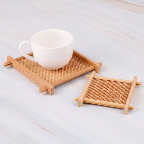 Platillo de aislamiento térmico de bambú para tazas de té, accesorios de cocina, posavasos, soporte para tazas, ollas, 7x7cm/12x12cm, 1 ud. ► Foto 1/6