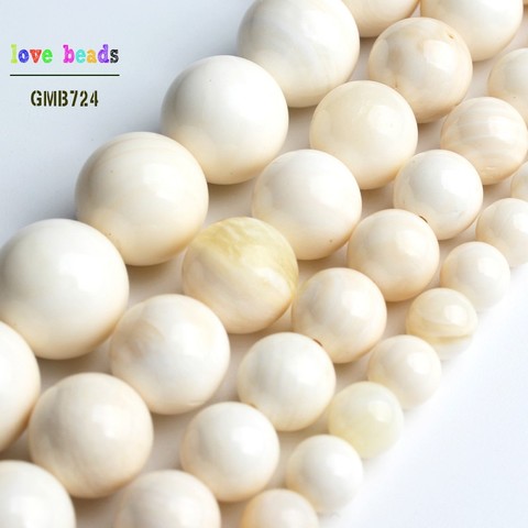6/8/10/12mm Natural marfil blanco Shell suelta perlas redondas para fabricación de joyería DIY pulsera de perlas 15 