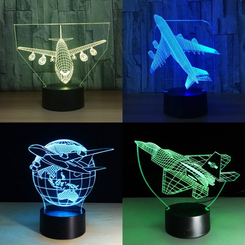 Touch Control Remoto avión 3D luz LED lámpara de mesa ilusión óptica de la bombilla de luz de la noche de 7 cambio de color humor lámpara Lámpara USB ► Foto 1/6