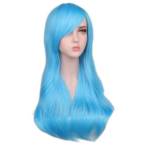 QQXCAIW-peluca Cosplay largo ondulado para mujer, pelucas de pelo sintético con temperatura de 70 Cm, rojo, rosa, negro, azul, plateado, gris, marrón ► Foto 1/6