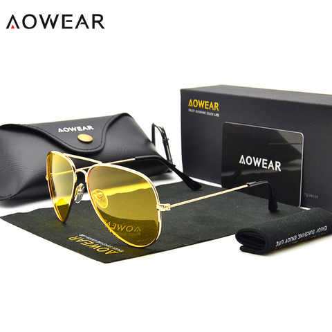 Gafas de sol de marca AOWEAR 3025 gafas de visión nocturna para conducir gafas de sol polarizadas de aviación amarillas para hombre visión nocturna gafas de piloto ► Foto 1/6