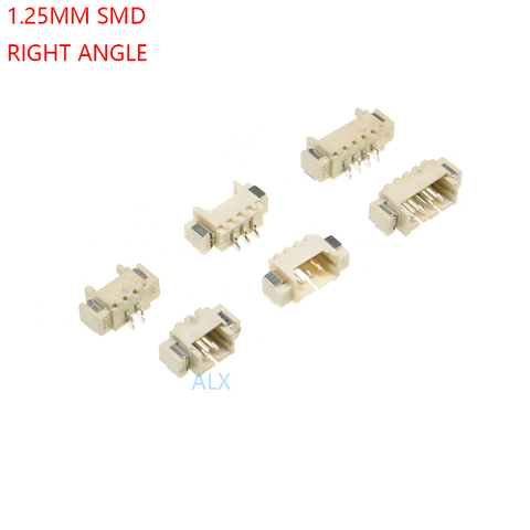 50 Uds JST1.25 SMD SMT conector de ángulo recto 1,25 MM macho pin header 2P/3P/4P/5P/6P/7P/8P/9P/P 10/11P/12P para la placa PCB JST ► Foto 1/5