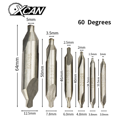 XCAN-brocas centrales combinadas HSS, conjunto de brocas de Metal de 60 grados, 1,0mm, 1,5mm, 2,0mm, 2,5mm, 3,5mm, 5mm ► Foto 1/6