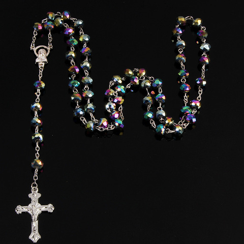 Collar de Rosario de cristal de 6X8 MM, collar de rosa de cristal clásico de moda collar de oración San católico. Joyería femenina ► Foto 1/6