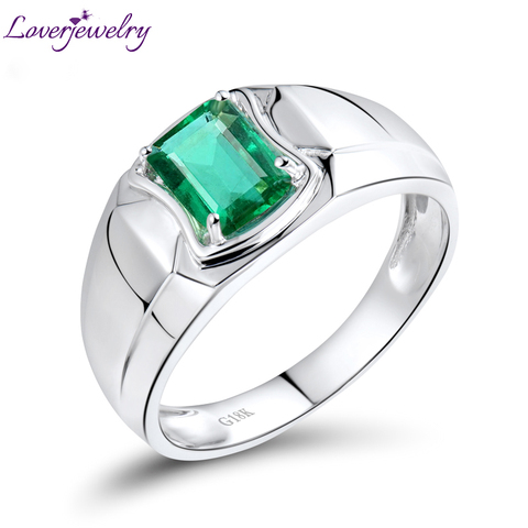 LOVERJEWELRY-Anillo de Esmeralda auténtica para hombre, sortijas de esmeralda de 18K, oro blanco, diamante Natural, joyería de 5x7mm ► Foto 1/5