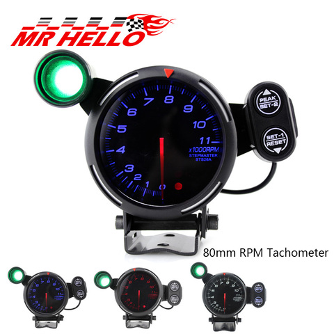 Tacómetro de 80mm para coche, Motor paso a paso, medidor de 0-11000 RPM, tacómetro, medidor de coche, LED rojo/azul/blanco con luz de cambio ► Foto 1/1