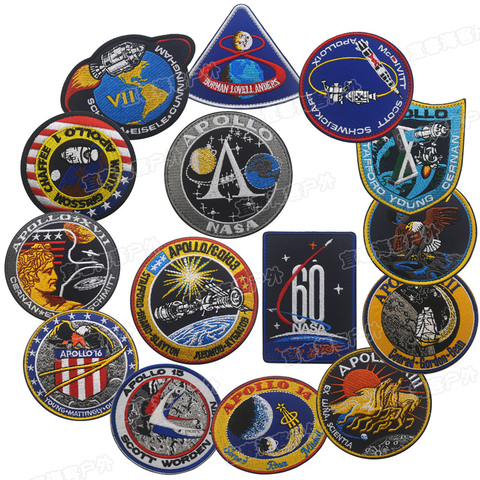 Bordado de parches de insignias del astronauta Apolo, emblema del ejército militar, 8cm, accesorio de bricolaje, Aro y bucle, nave espacial ► Foto 1/1