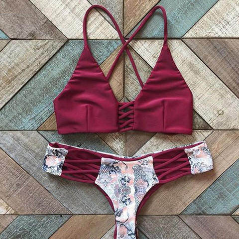 Conjunto de Bikini con estampado Vintage para mujer, bañador brasileño, traje de baño acolchado, parte inferior y superior, Trikini para playa ► Foto 1/5