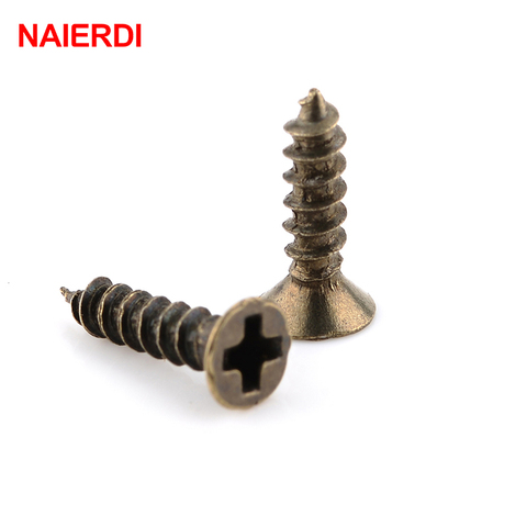 100 Uds NAIERDI 2x/6/8/10mm tornillos bronce tono M2 cabeza redonda y plana con bisagras de cabeza avellanada-tornillos de rosca madera herramienta de Hardware ► Foto 1/6