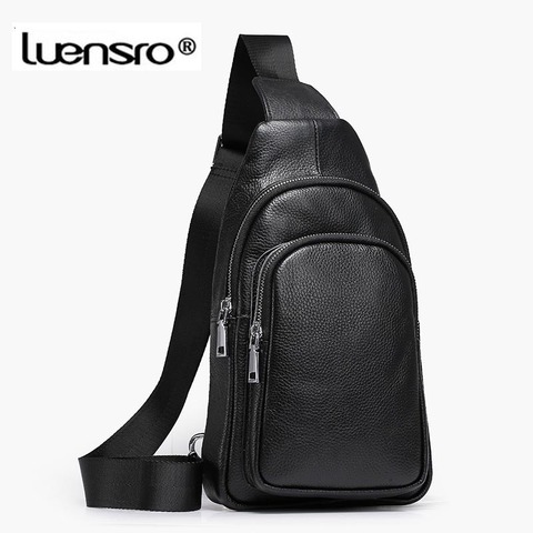 LUENSRO-Bolso cruzado de cuero de vaca para hombre, bandolera informal de hombro, de alta calidad, de cuero genuino ► Foto 1/6