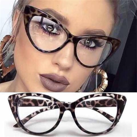 Gafas con montura óptica de ojo de gato para mujer, lentes transparentes de ordenador de marca a la moda, gafas con lentes transparentes de leopardo ► Foto 1/6