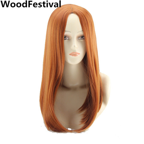 WoodFestival Cosplay sintético naranja Peluca de pelo recto mujeres pelucas mujer de mediana longitud damas 18 pulgadas de alta temperatura de fibra ► Foto 1/6