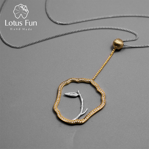 Colgante de hojas con forma de abanico clásico para mujer, joyería fina de diseño hecho a mano, Lotus Fun, SIN Cadena, Plata de Ley 925 auténtica ► Foto 1/6