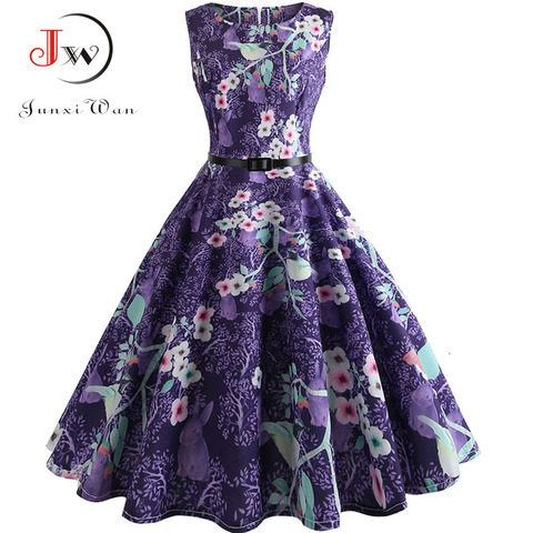 Mujeres vestidos de verano 2022 mujeres elegante Vintage Retro Swing Rockabilly vestido de alta cintura Floral Runway Sundress túnica ► Foto 1/6