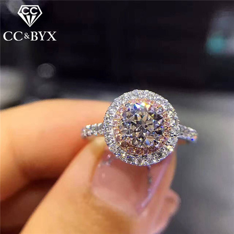 CC S925 anillo de plata anillos de boda para mujeres encantos princesa Bijoux Rosa piedra nupcial compromiso joyería Drop Shipping CC593 ► Foto 1/6